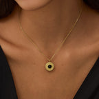 Black Agate Sunflower Pendant Necklace