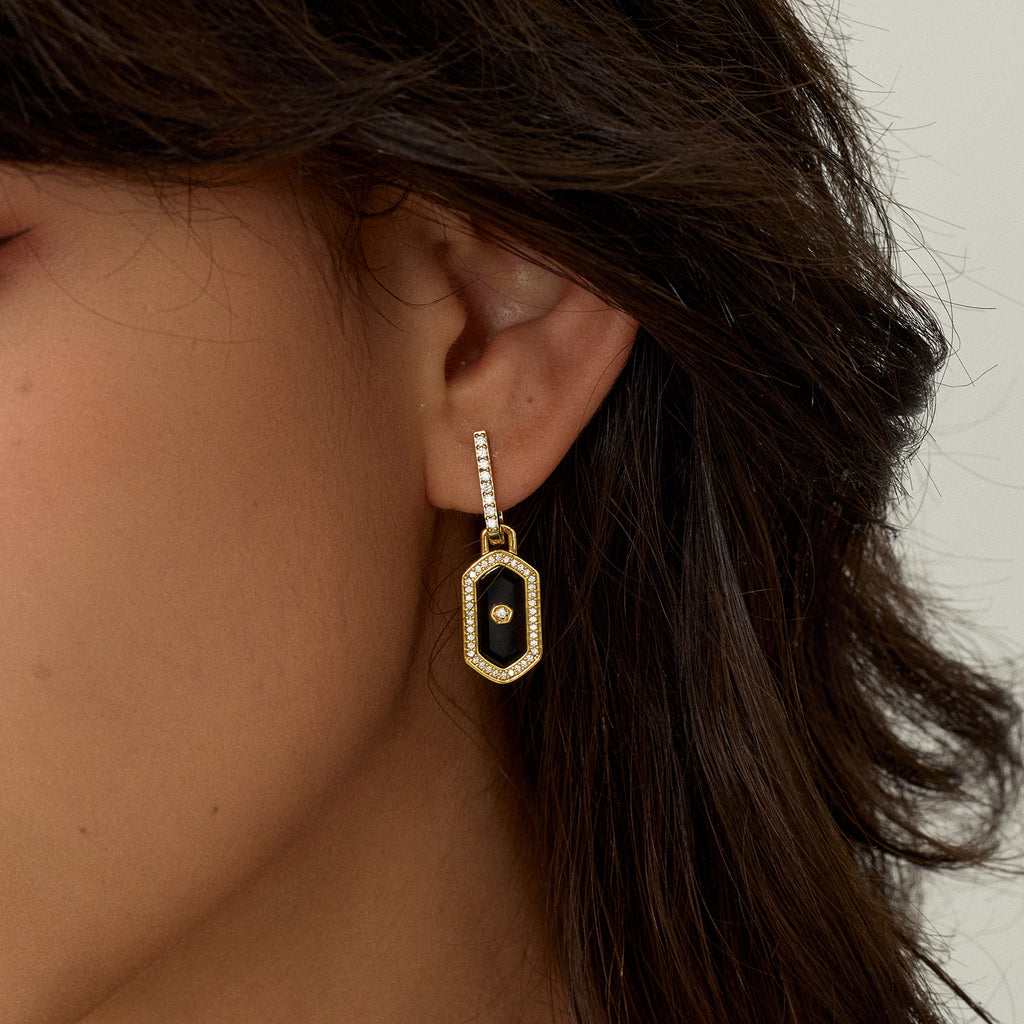 Innocence Age Statement Shield Huggie Earrings