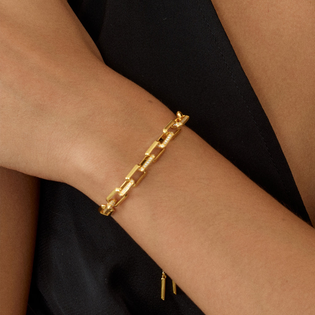 Paperclip Chain Bracelet with Cubic Zirconia