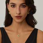 Black Agate Sunflower Pendant Necklace