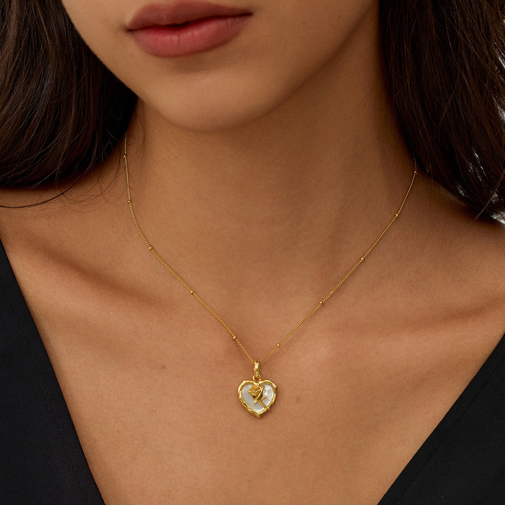 Vintage Heart Pendant Necklace with Rose Detail