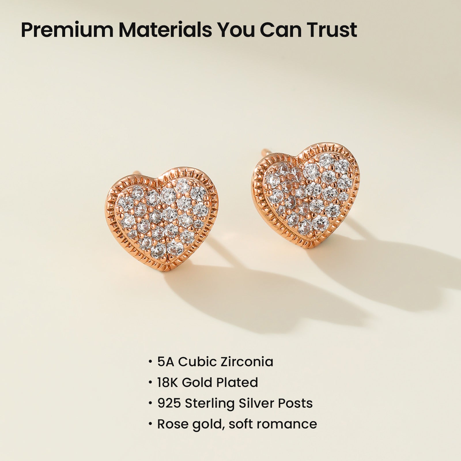 Crafted CZ Heart Stud Earrings