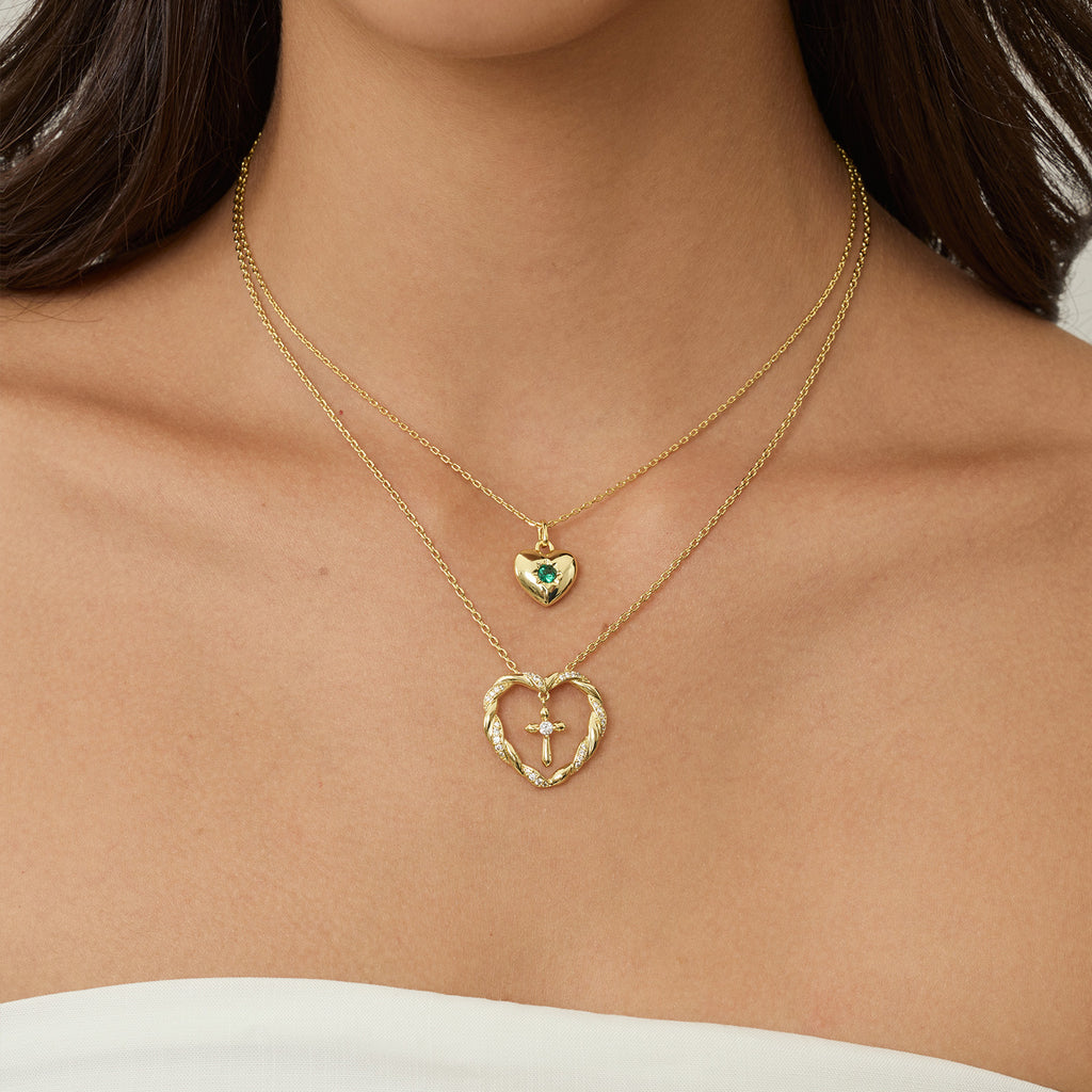 Green Cubic Zirconia Heart Necklace