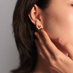 Gold-Tone Red Agate Heart Stud Earrings
