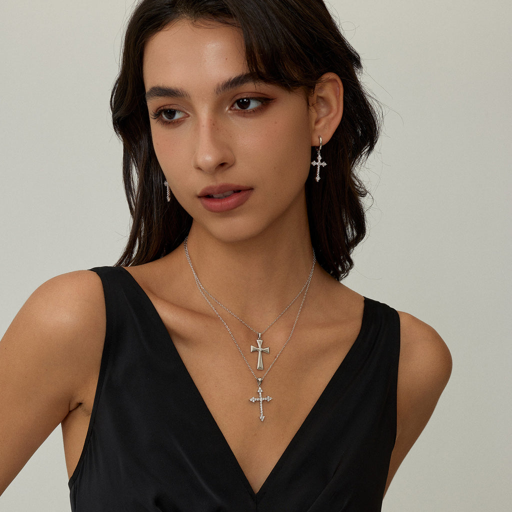 Cross Silver Pendant Necklace with Cubic Zirconia