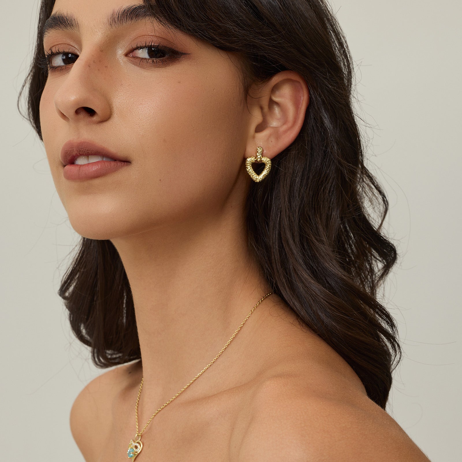 Gold-Tone Hollow Heart Drop Earrings