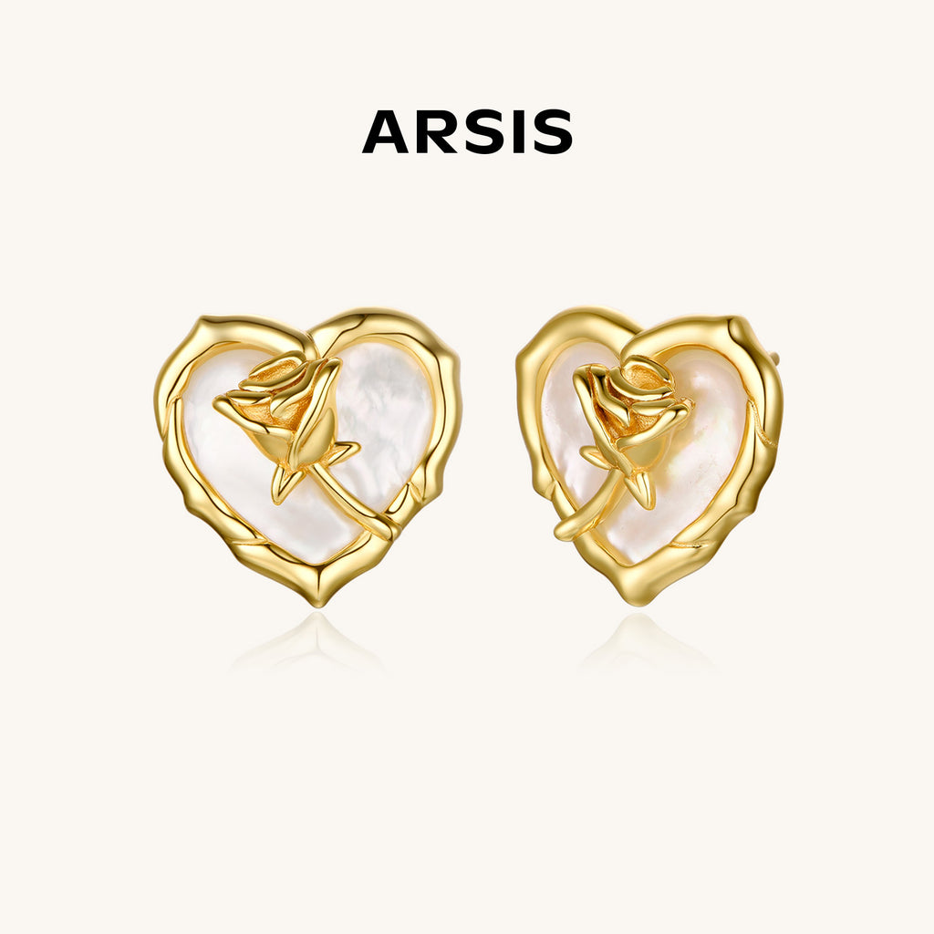 Gold-Tone Mother of Pearl Heart Stud Earrings