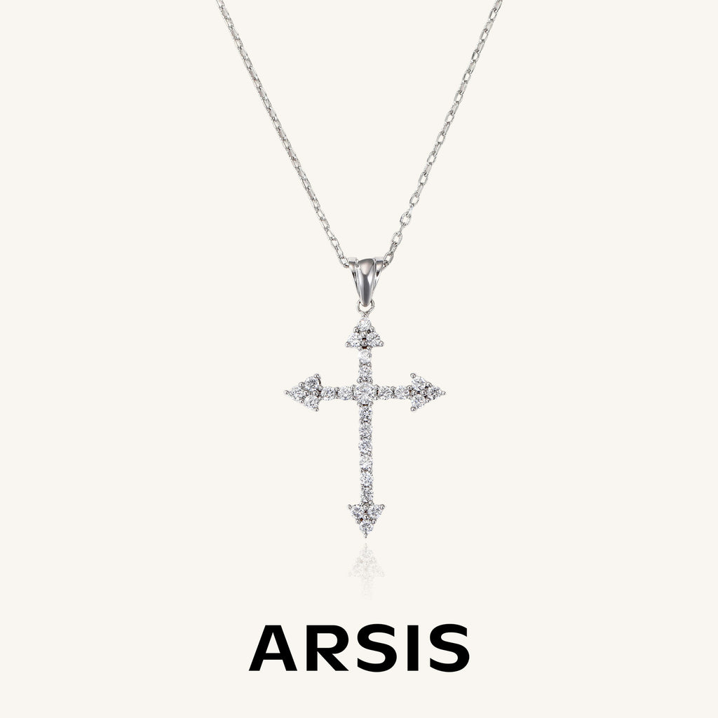Cross Silver Pendant Necklace with Cubic Zirconia