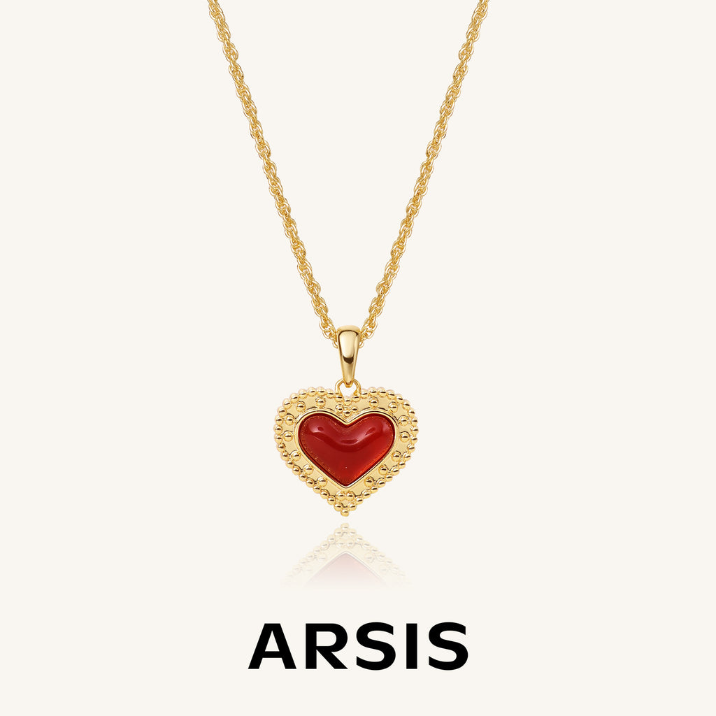 Gold-Tone Red Agate Heart Pendant Necklace