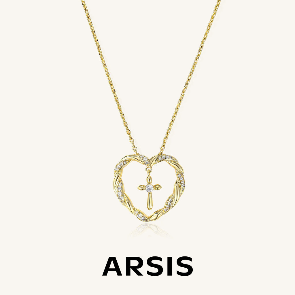 Symbolic Heart Cross Pendant Necklace
