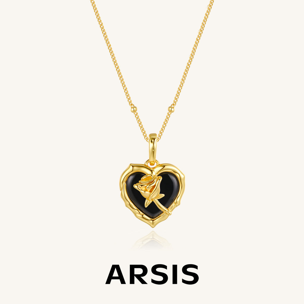 Vintage Heart Pendant Necklace with Rose Detail