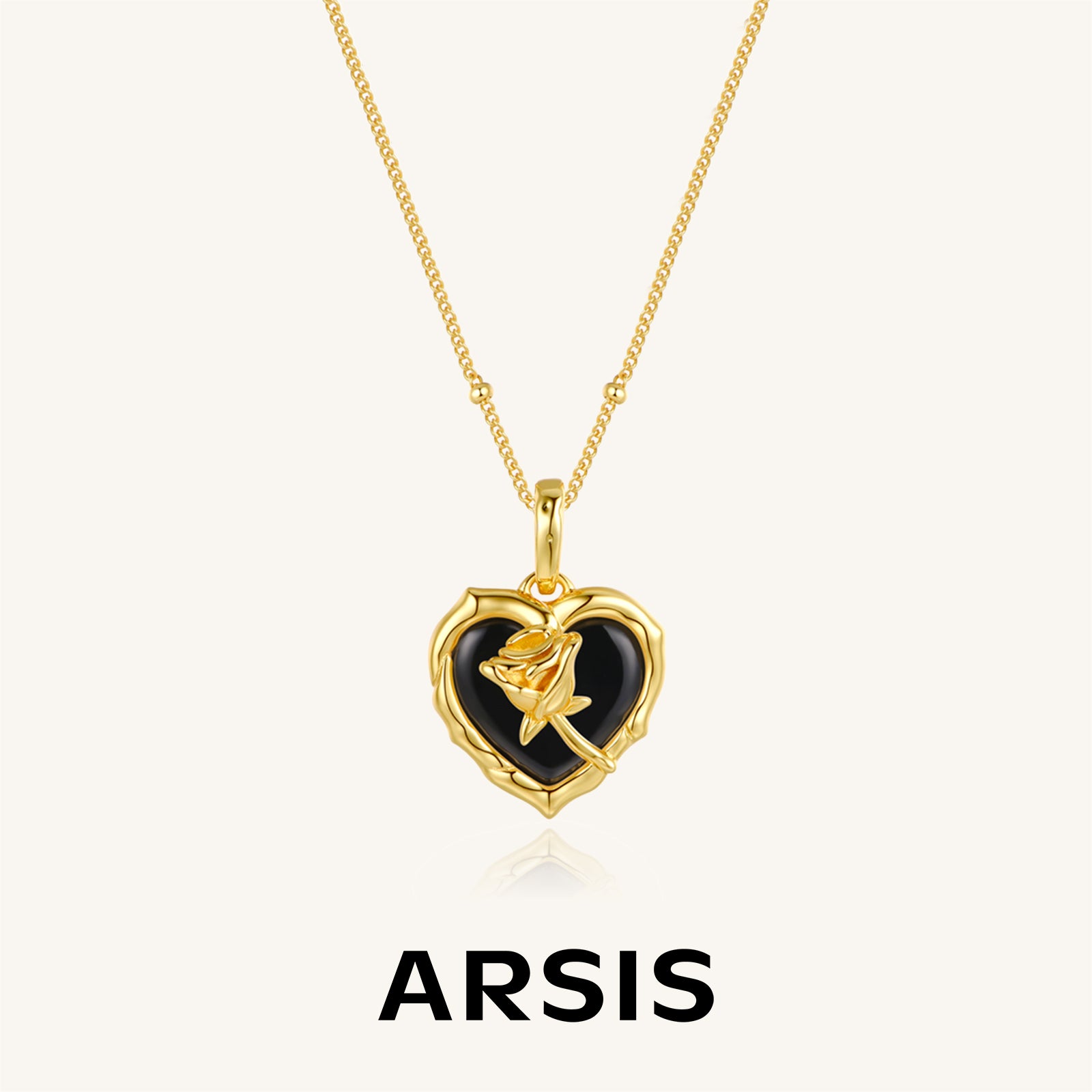 Vintage Heart Pendant Necklace with Rose Detail