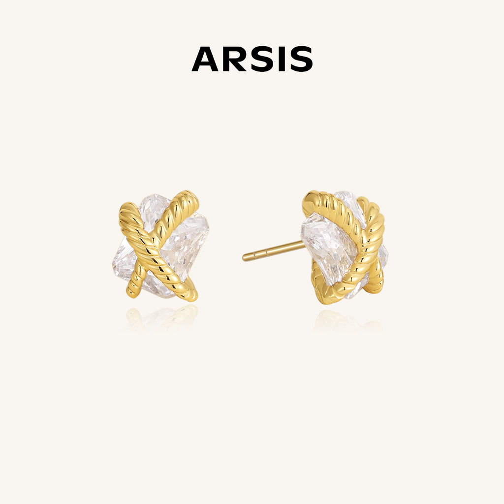 Cubic Zirconia Woven Sugar Cube Studs