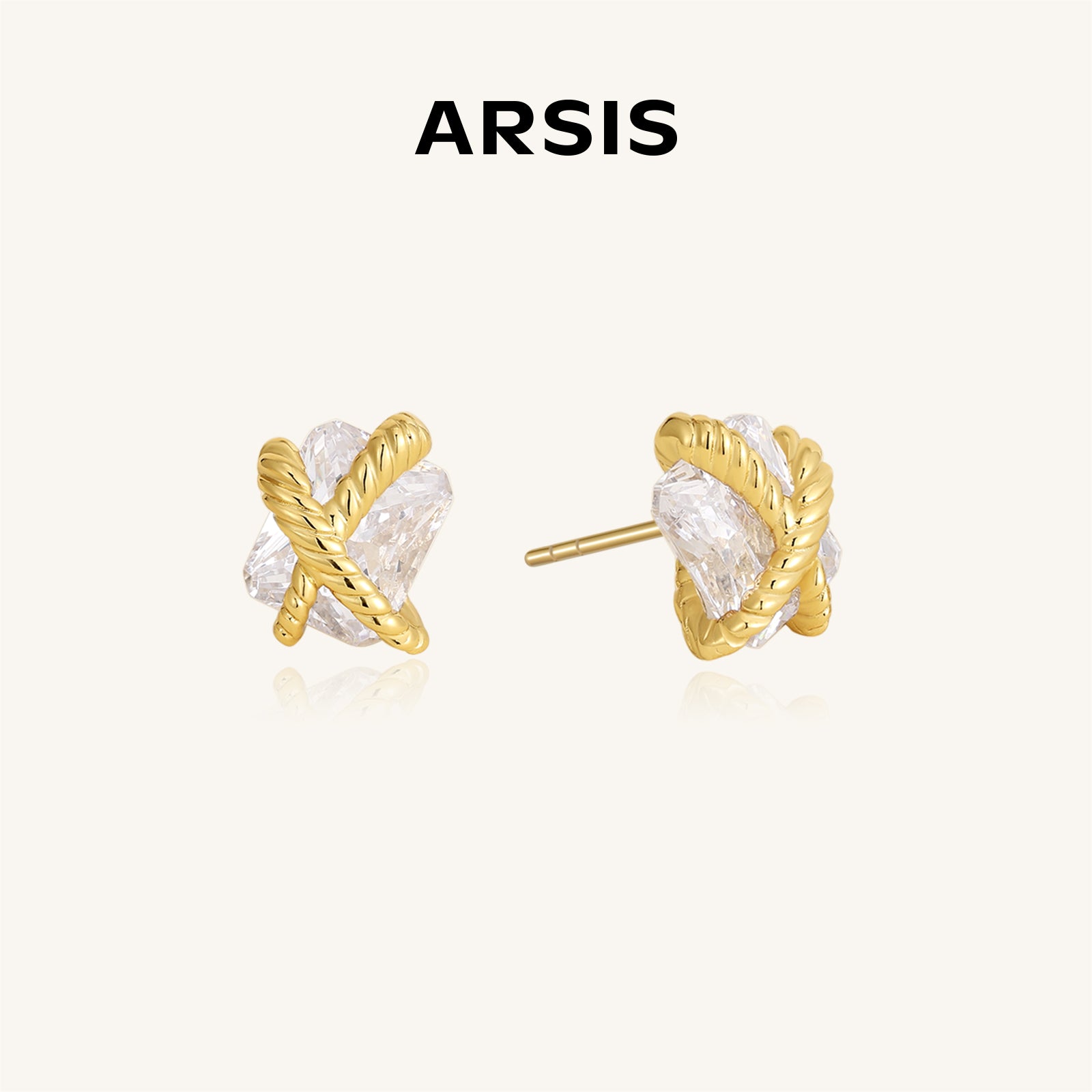 Cubic Zirconia Woven Sugar Cube Studs