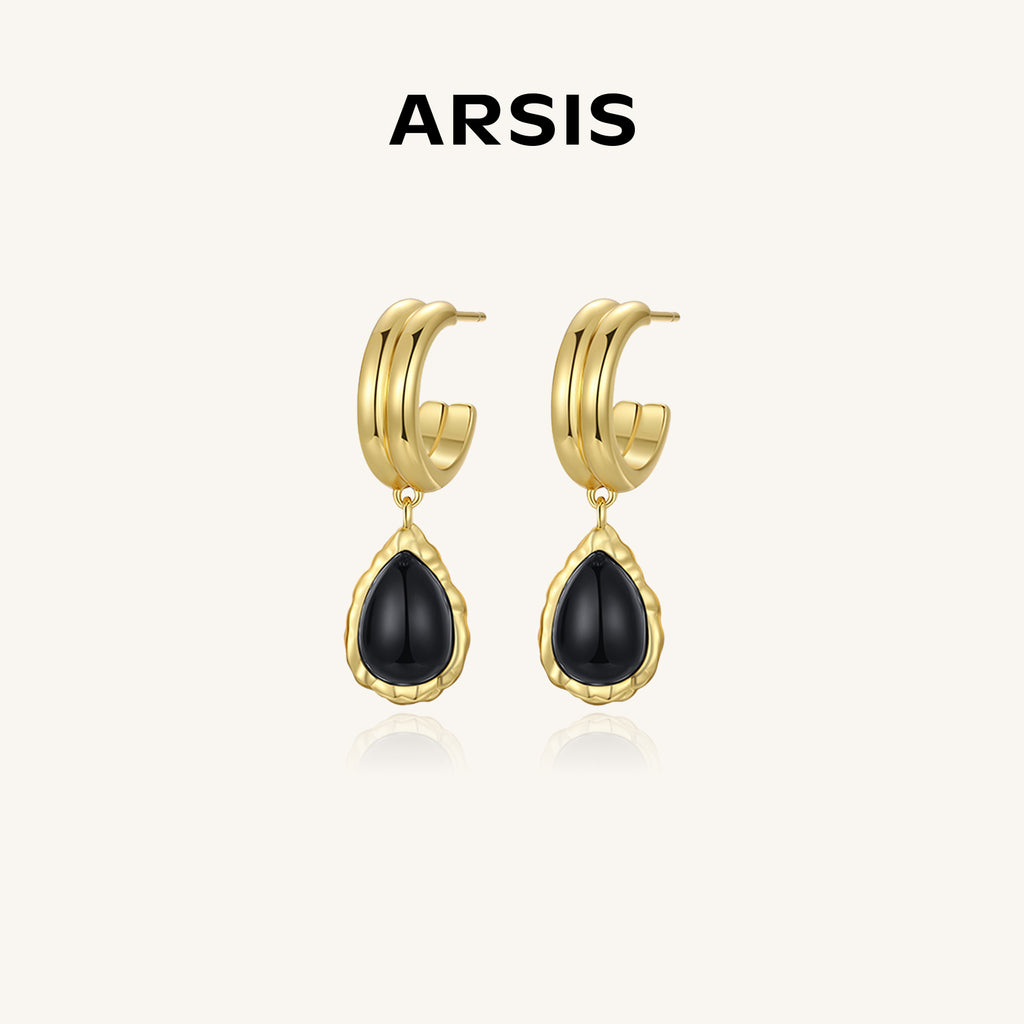 Black Agate Teardrop Earrings