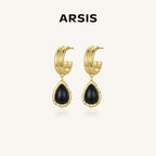 Black Agate Teardrop Earrings