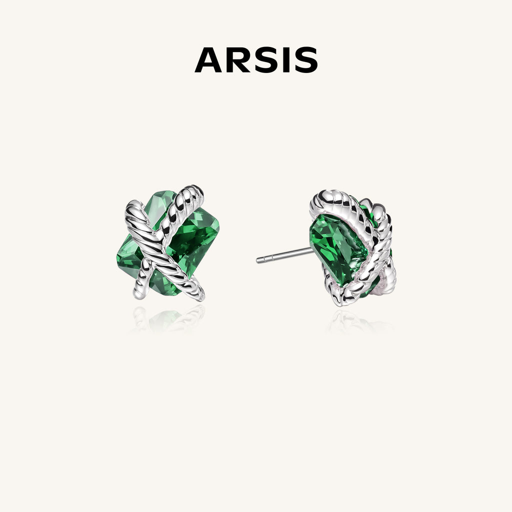 Emerald Green Woven Sugar Cube Studs