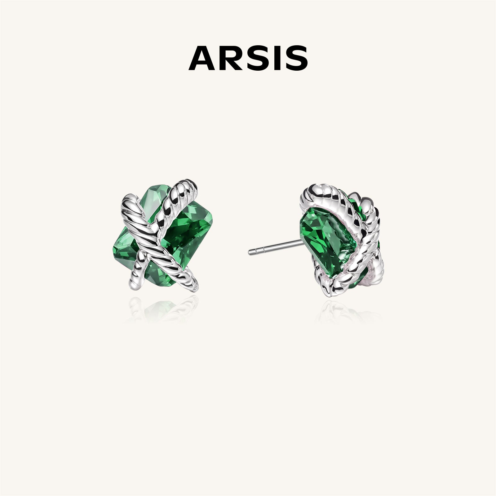 Emerald Green Woven Sugar Cube Studs