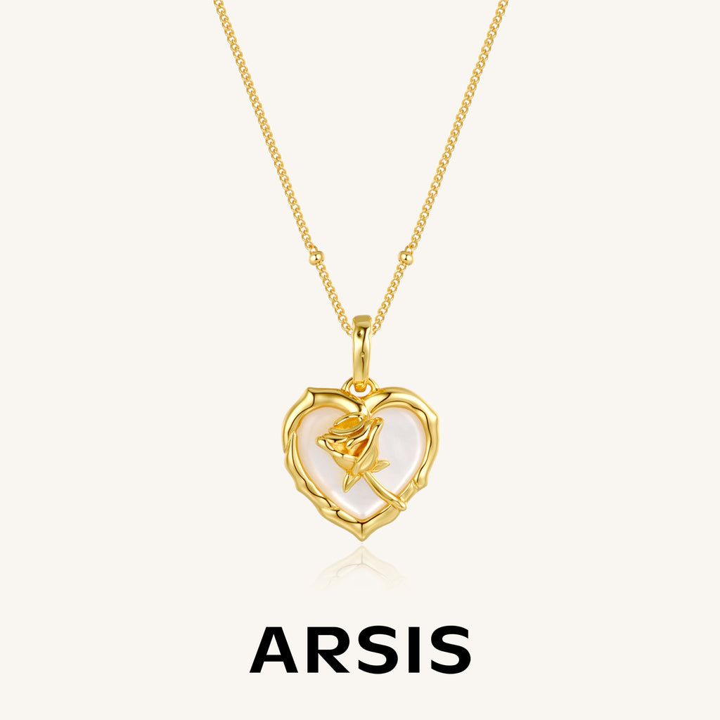Vintage Heart Pendant Necklace with Rose Detail