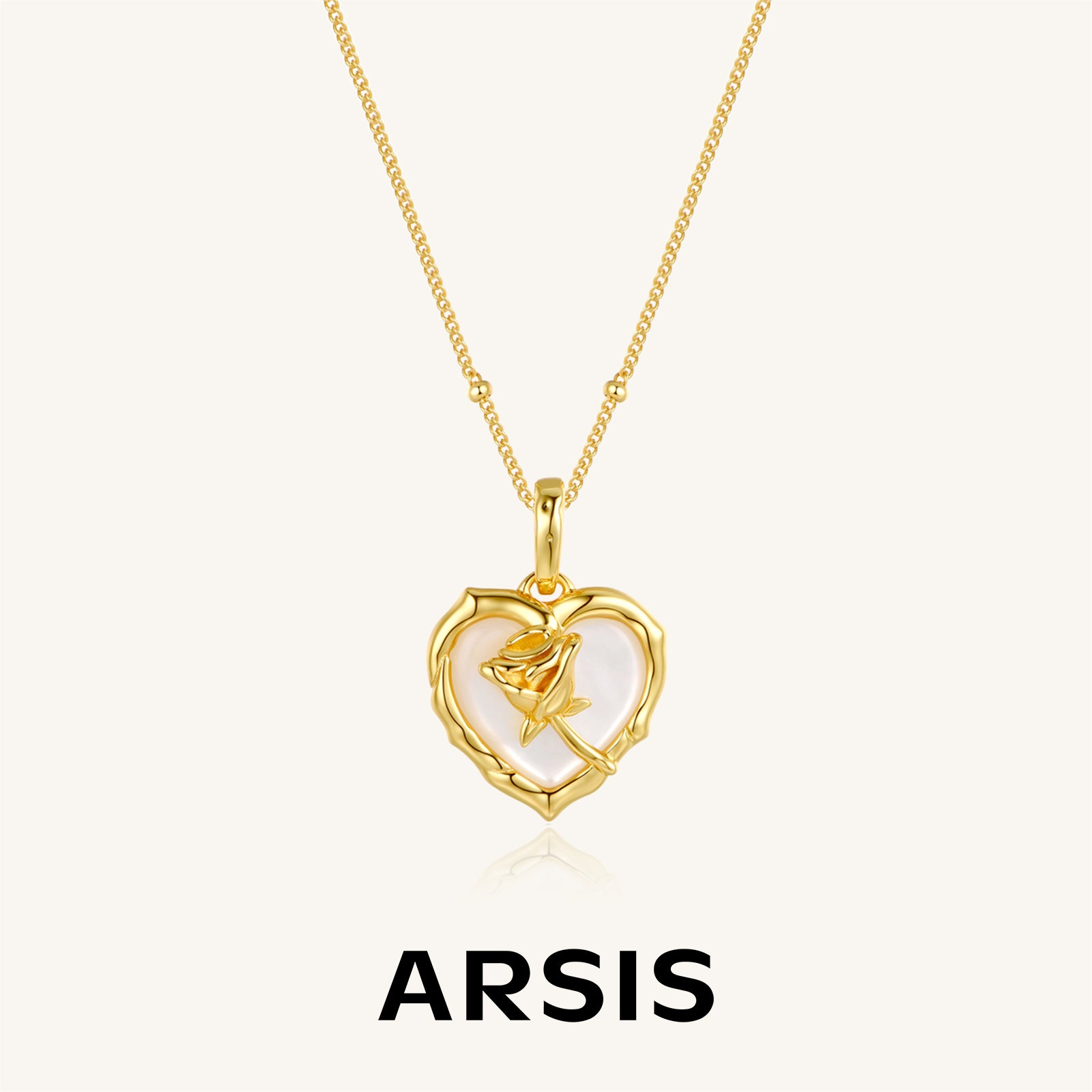 Vintage Heart Pendant Necklace with Rose Detail