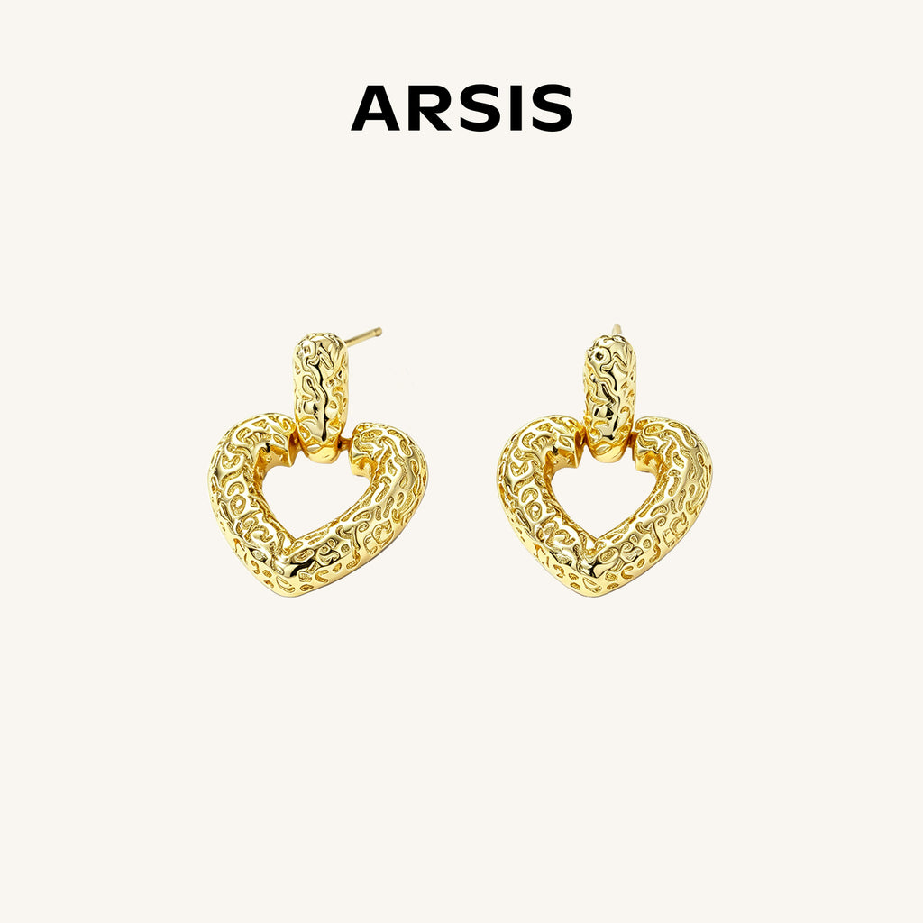 Gold-Tone Hollow Heart Drop Earrings