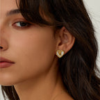 Gold-Tone Mother of Pearl Heart Stud Earrings