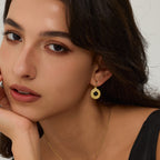 Black Agate Sunflower Huggie Earrings