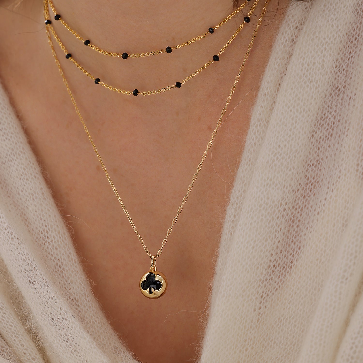 Black Agate Club Poker Necklace