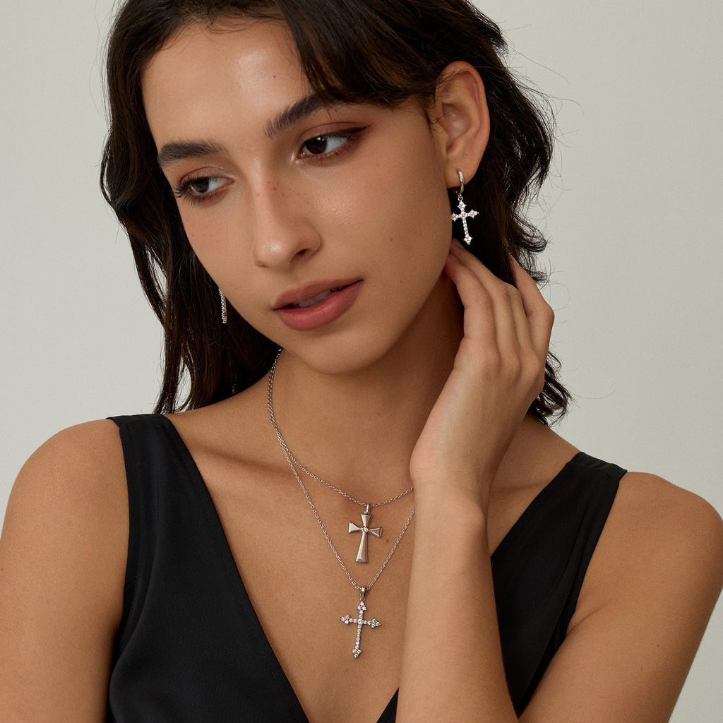 Cross Silver Pendant Necklace with Cubic Zirconia