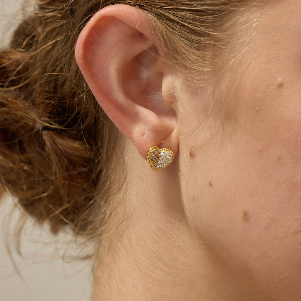 Crafted CZ Heart Stud Earrings