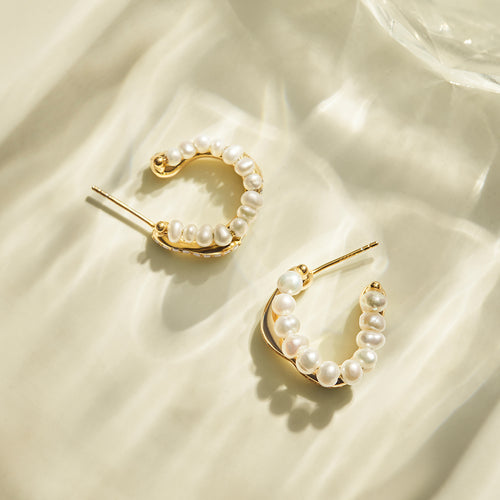 Crafted Pavé Pearl Huggie Earrings