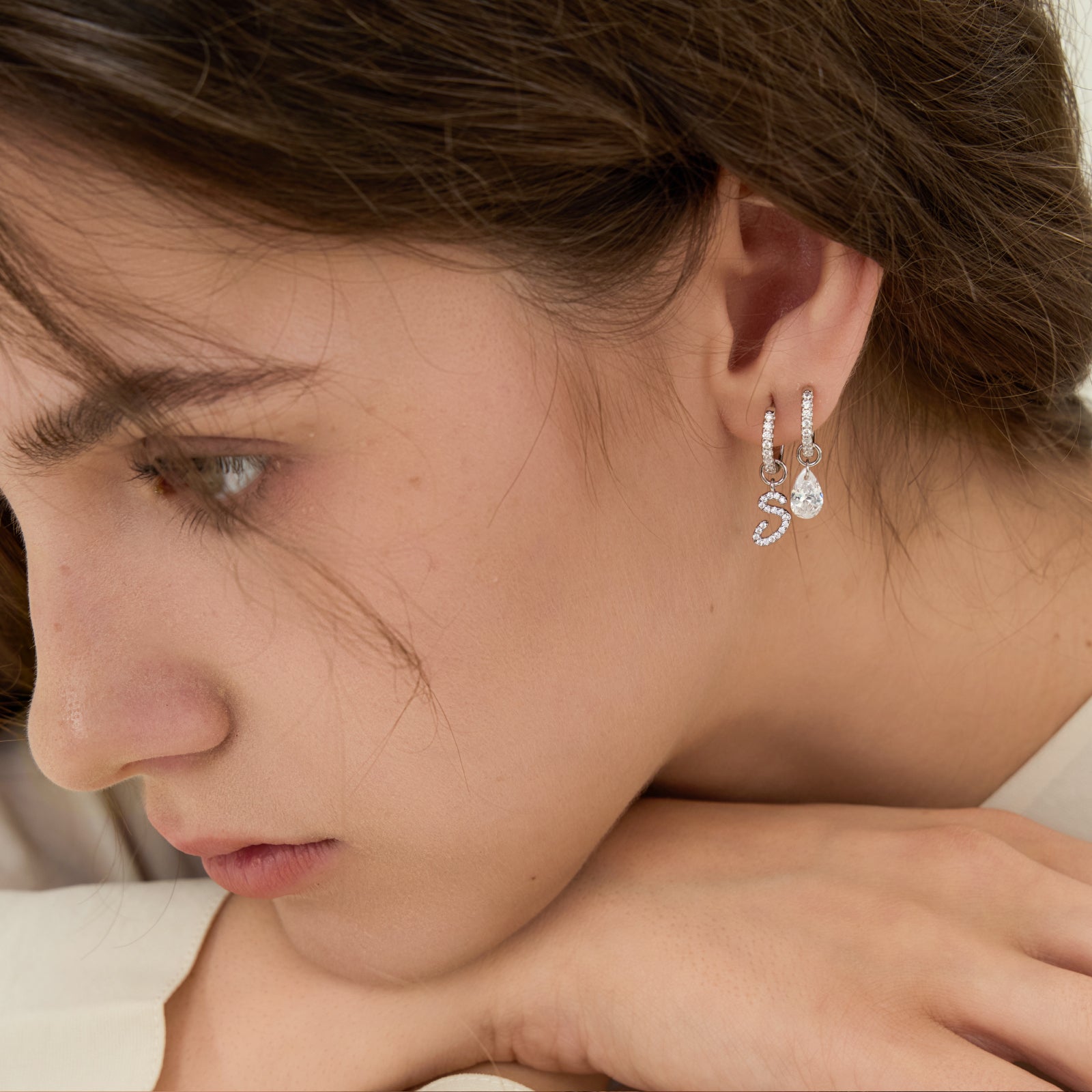Artistic Initial Earrings with Ear Jackets