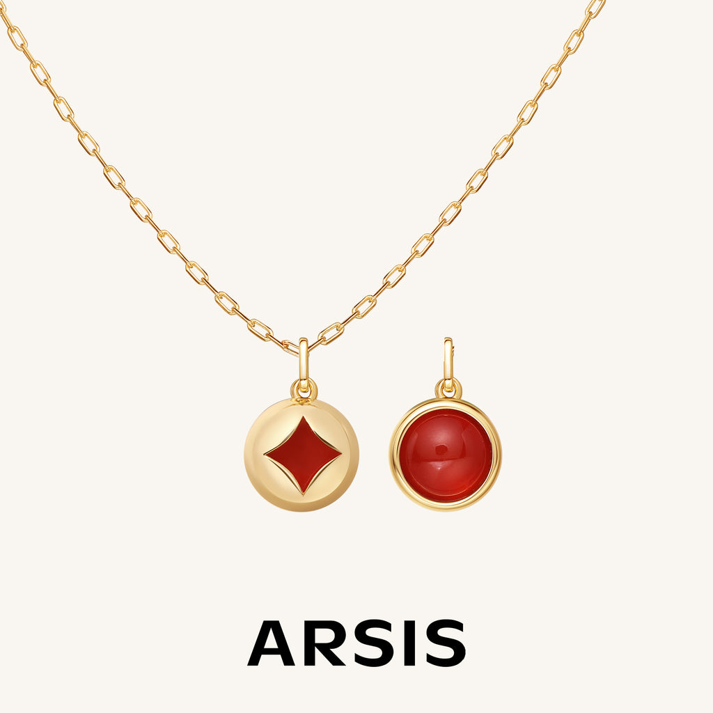 Red Agate Diamond Poker Necklace