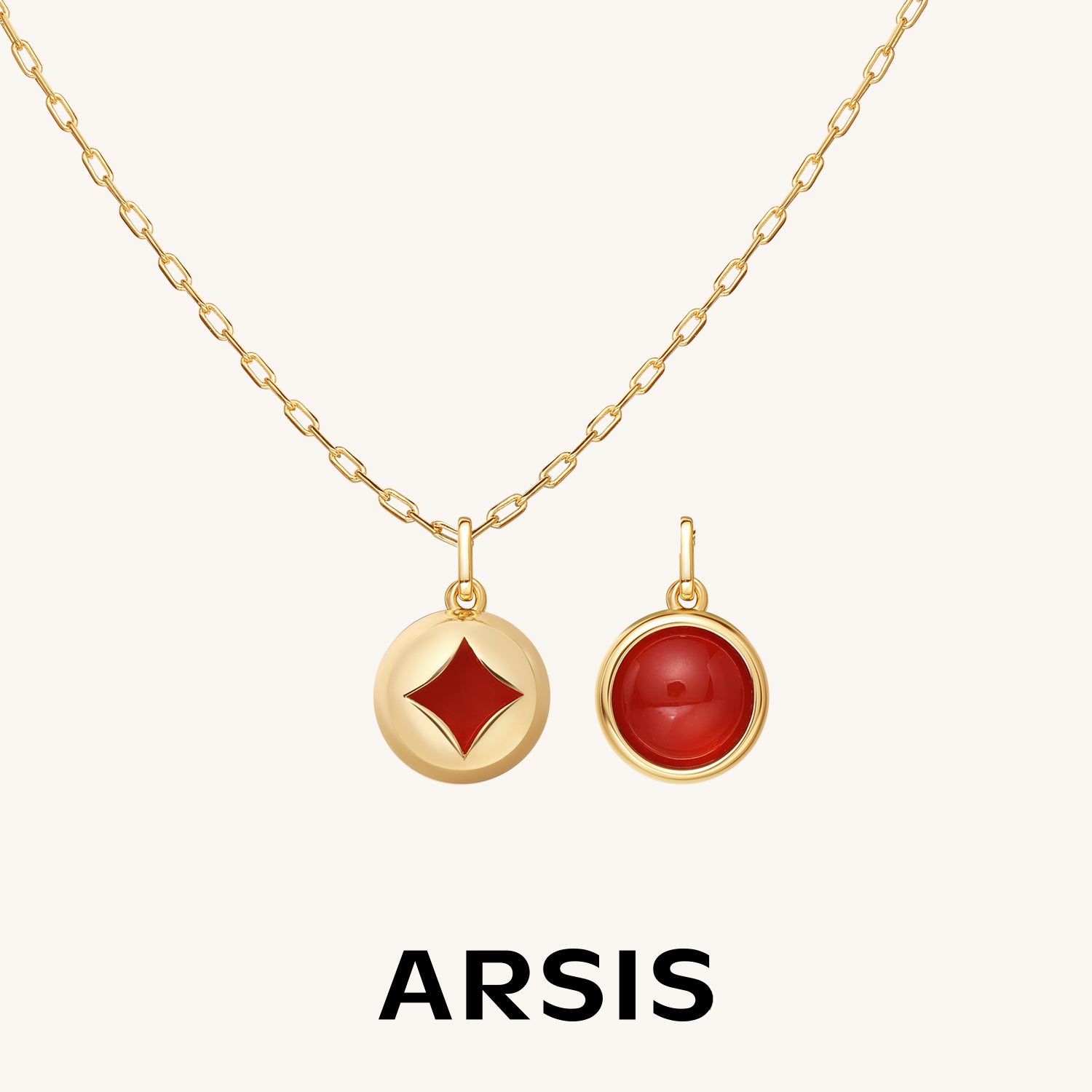 Red Agate Diamond Poker Necklace